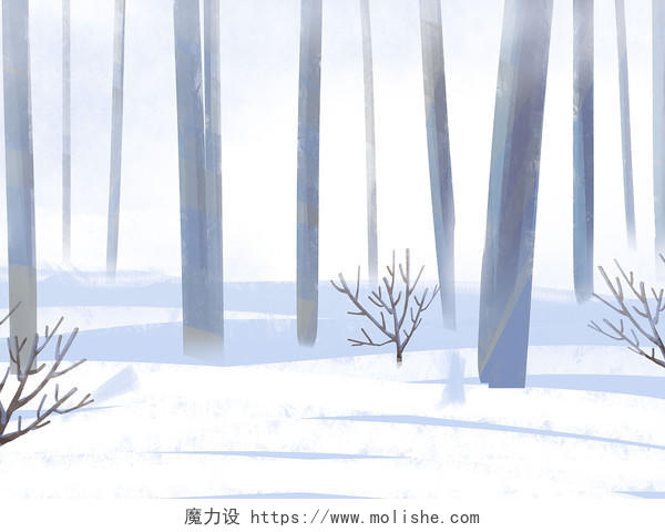白色手绘卡通雪地大雪小雪树干雪景冬天冬季元素PNG素材